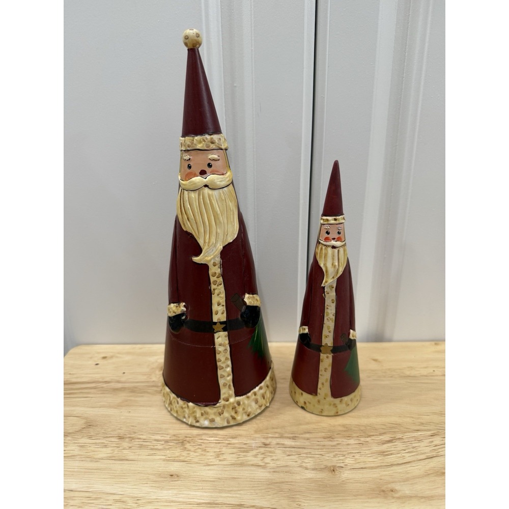 Santa Claus Wood Nesting Doll Set of 2 Pointed Hats Pier One
